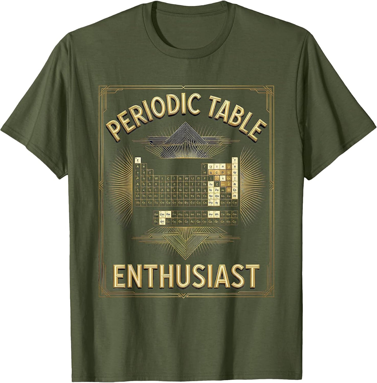 Periodic Table Enthusiast Science Lover Design T-Shirt - Olive Green
