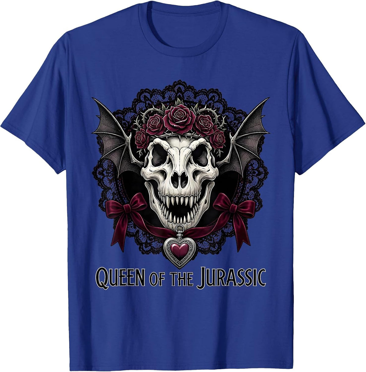 Queen of the Jurassic Bold Dinosaur Design T-Shirt - Royal Blue