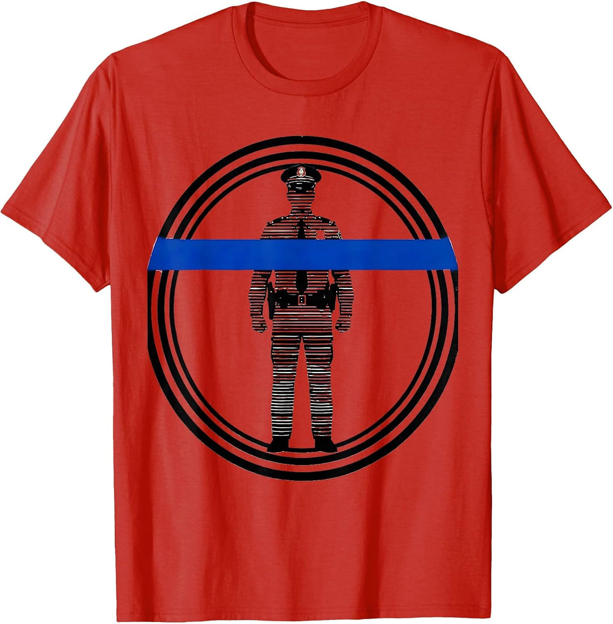 Men's Sealed Thin Blue Line Police Officer Tribute T-Shirt - Red
