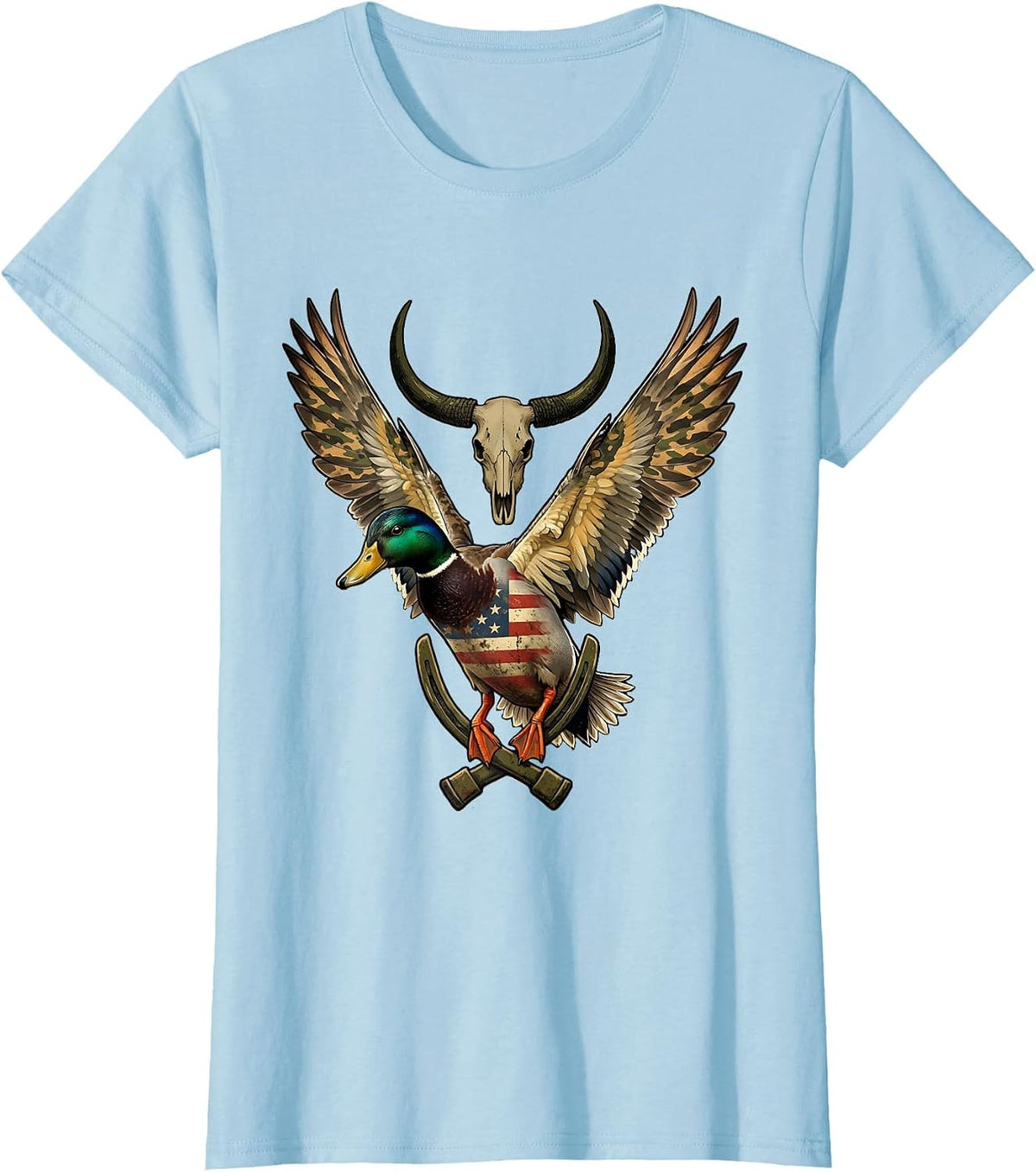 Mallard Duck Camo Landing Illustration T-Shirt - Baby Blue