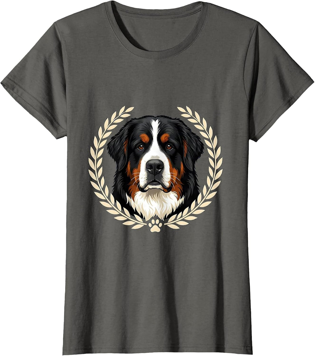 Women's Bernese Mountain Dog Breed Emblem Pet Lover Humor T-Shirt - Asphalt Grey