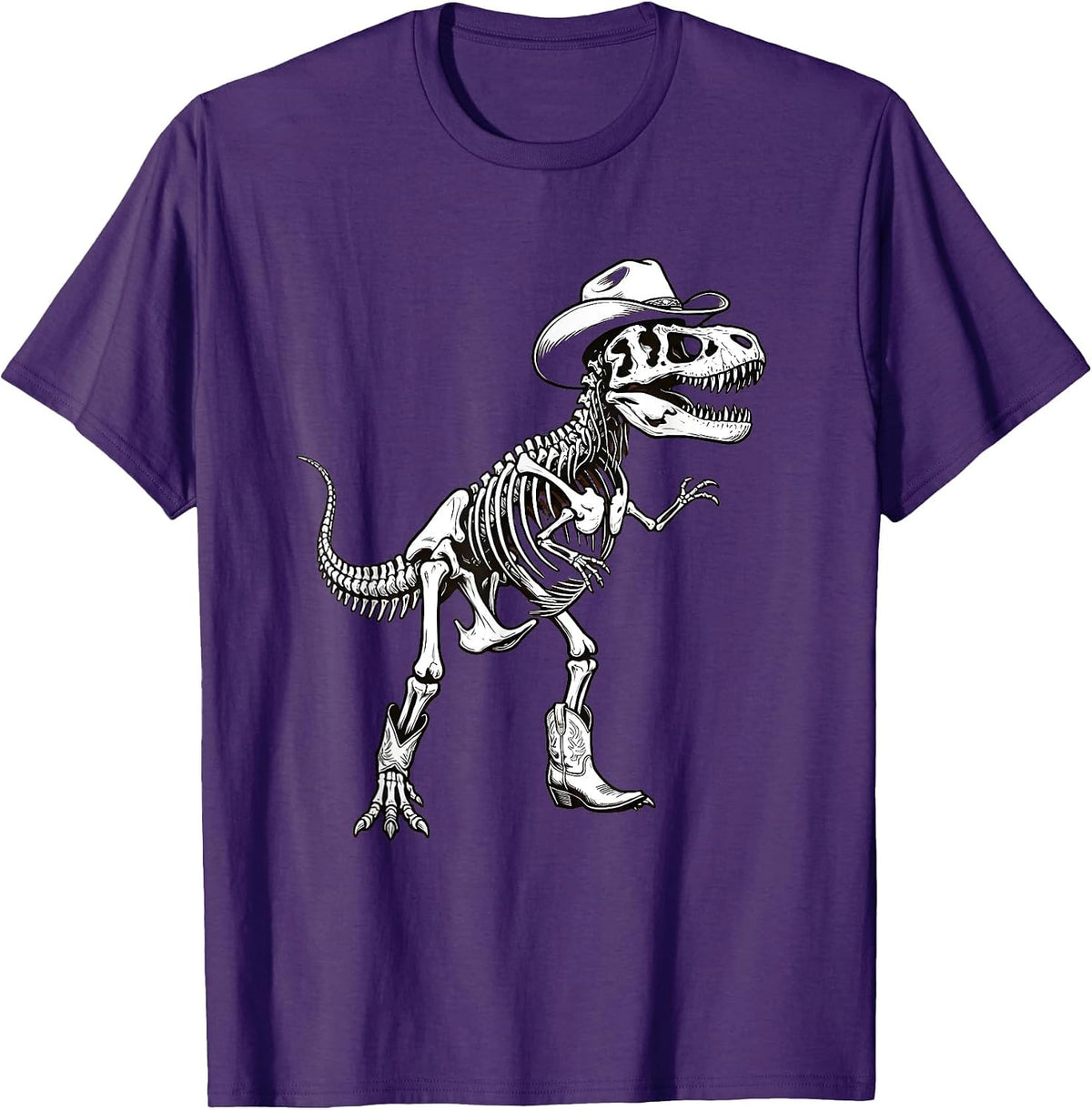 T-Rex Skeleton Cowboy Dinosaur Graphic T-Shirt - Purple