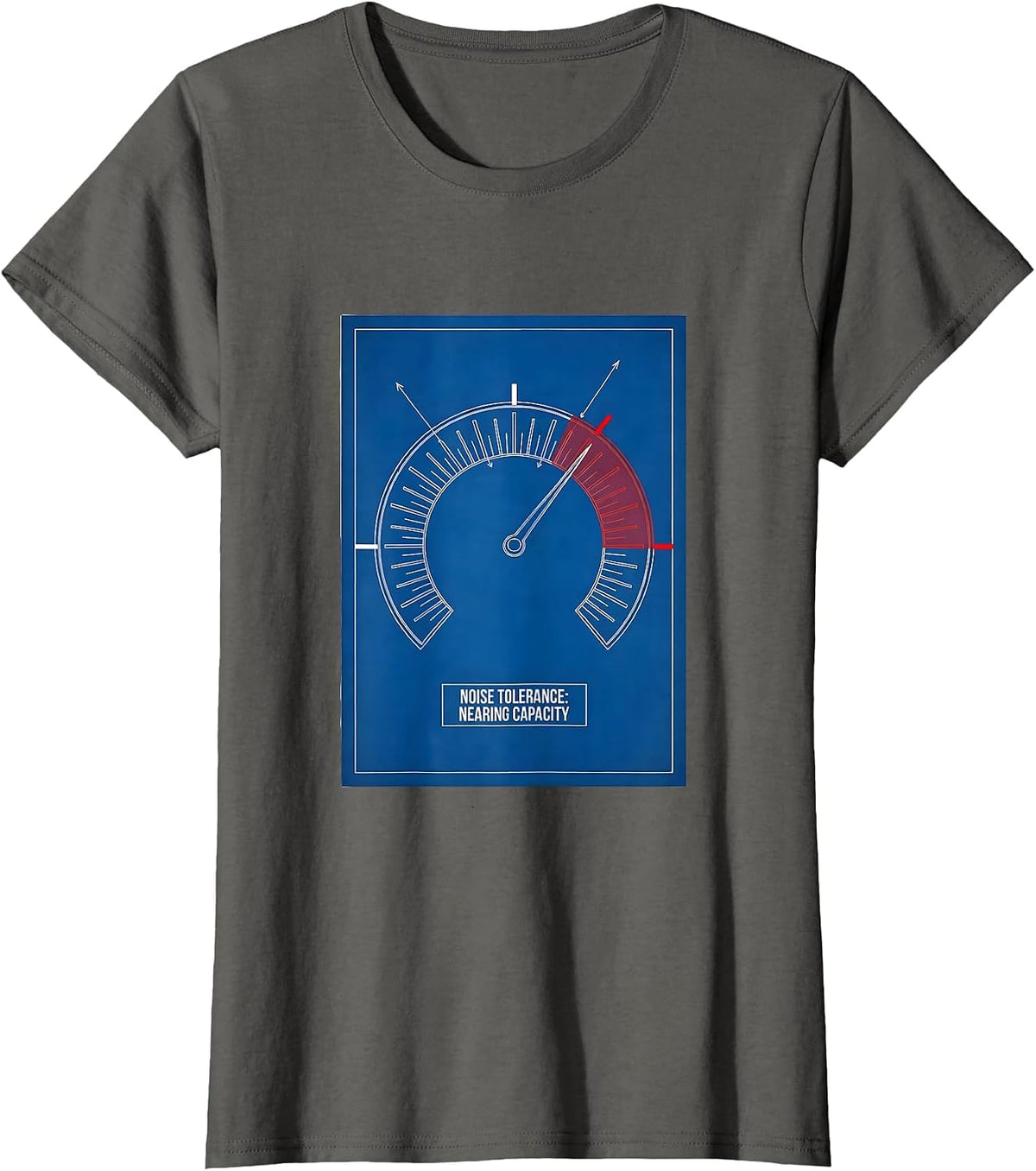 Women's Noise Tolerance Nearing Capacity Funny Teacher Sarcastic T-Shirt - Asphalt Grey
