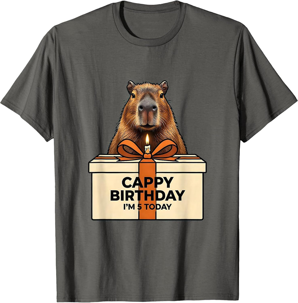Cappy Birthday I'm 5 Today Kawaii Capybara Birthday Gift T-Shirt - Asphalt Grey