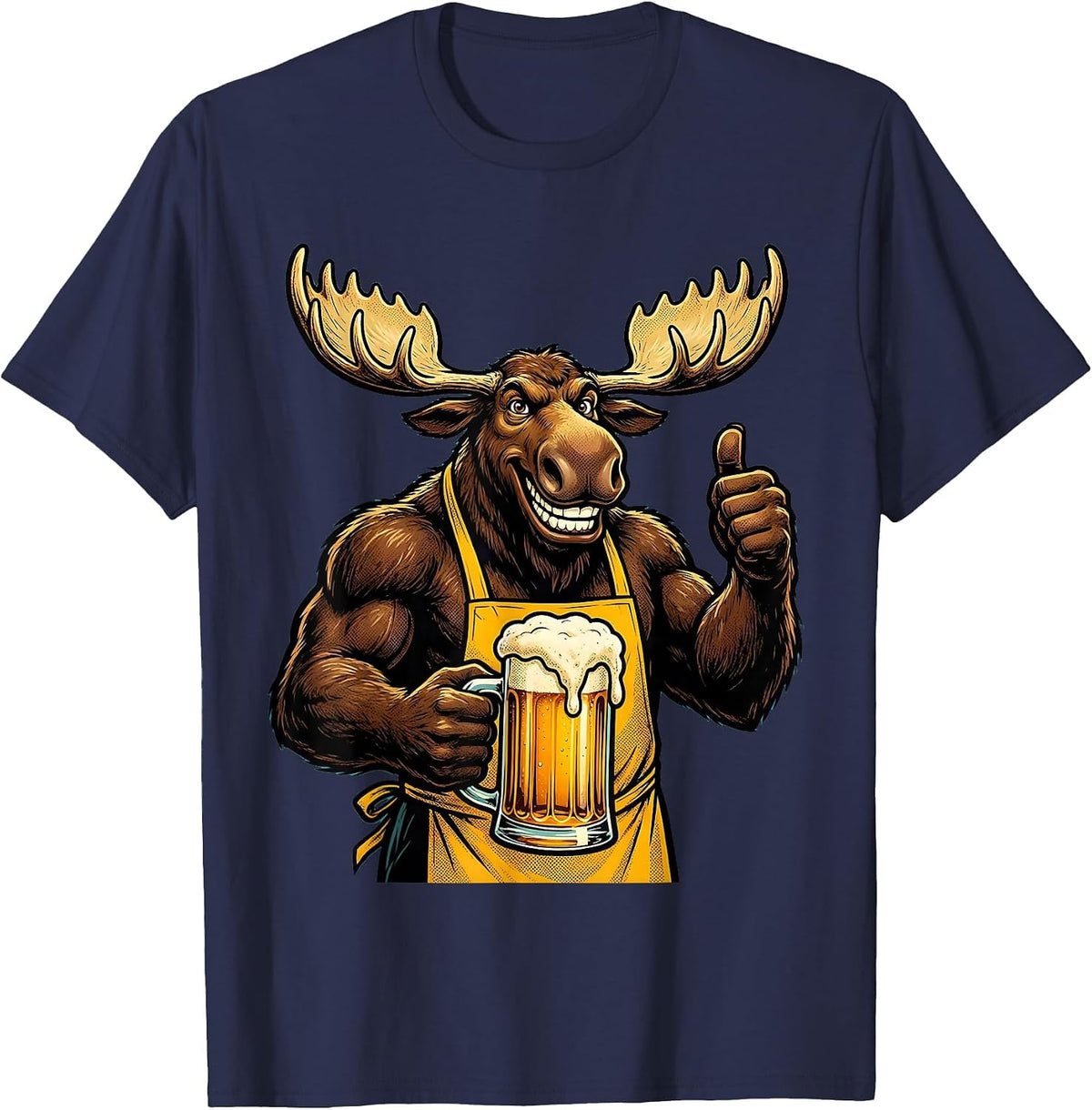 Men's Bull Moose Beer Drinking Mountain Stream Graphic T-Shirt - Navy Blue