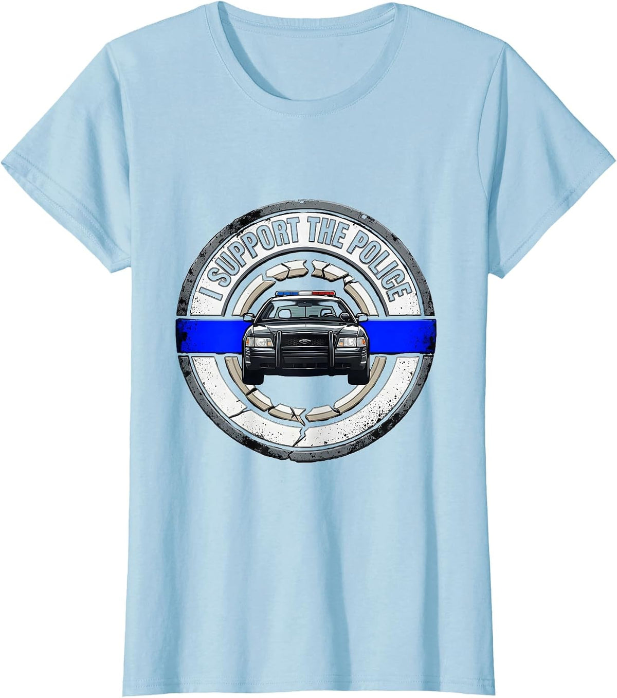 Women's I Support The Police Distressed Thin Blue Line Law T-Shirt - Baby Blue