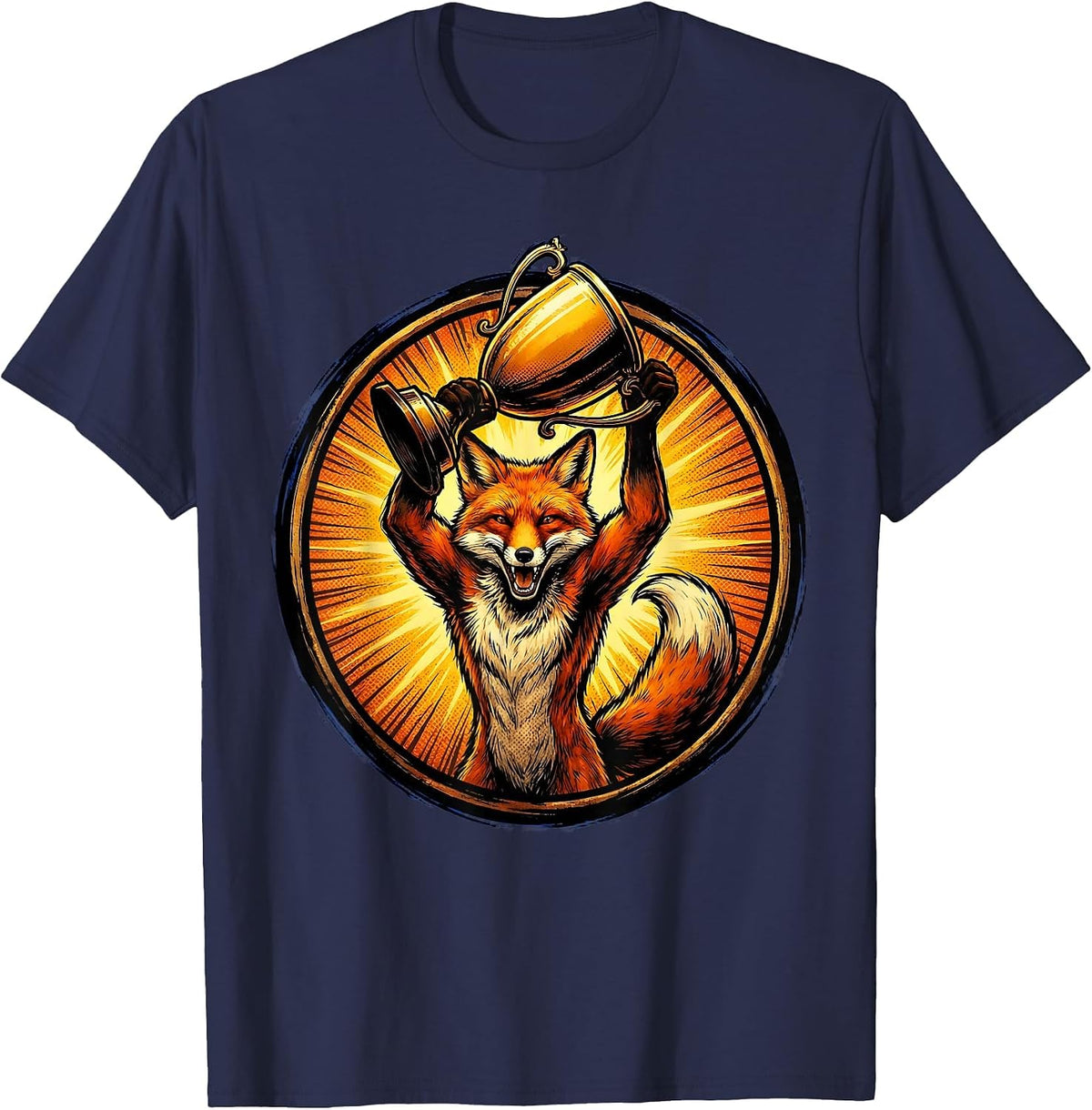 Fifth Grade Fox Trophy Champion Illustration T-Shirt - Navy Blue