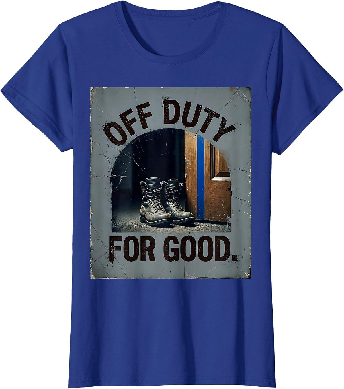 Women's Off Duty For Good Distressed Thin Blue Line Police T-Shirt - Royal Blue