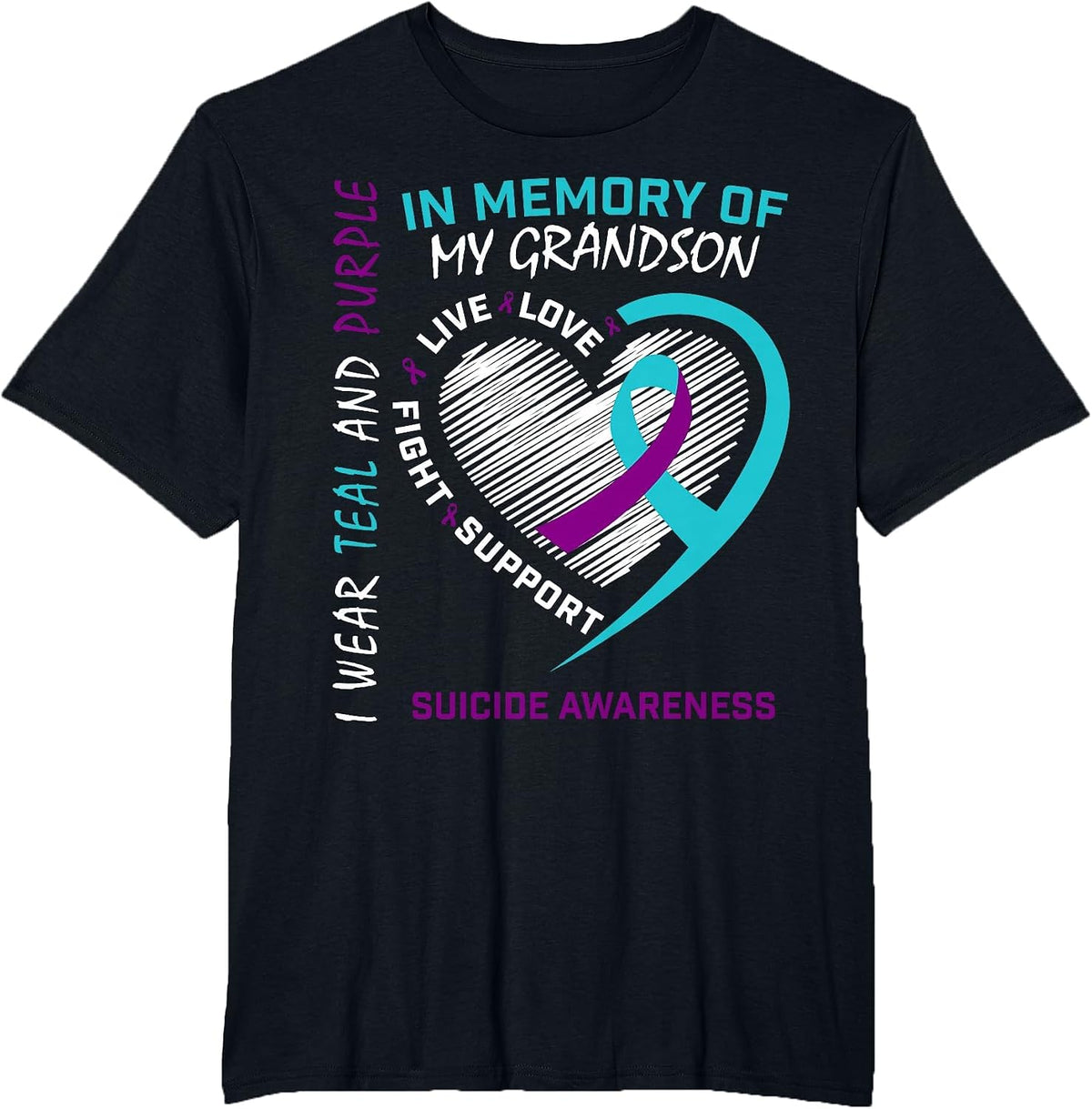 Loved One in Memory of Grandson Suicide Awareness Prevention T-Shirt - Black