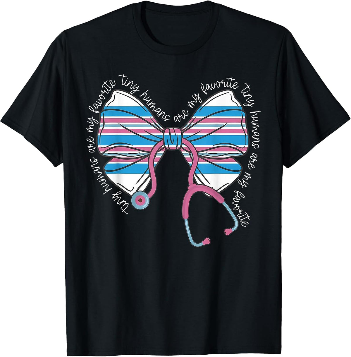 Pink Stethoscope Coquette Bow Baby Blanket NICU Nurse T-Shirt - Black