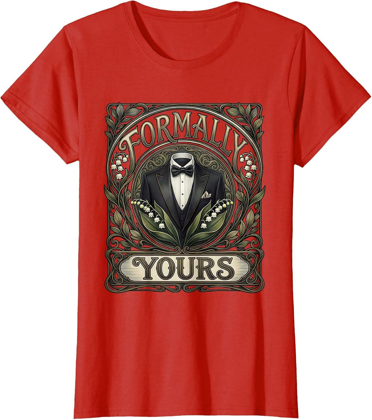 Formally Yours Tuxedo Graphic Design T-Shirt - Red
