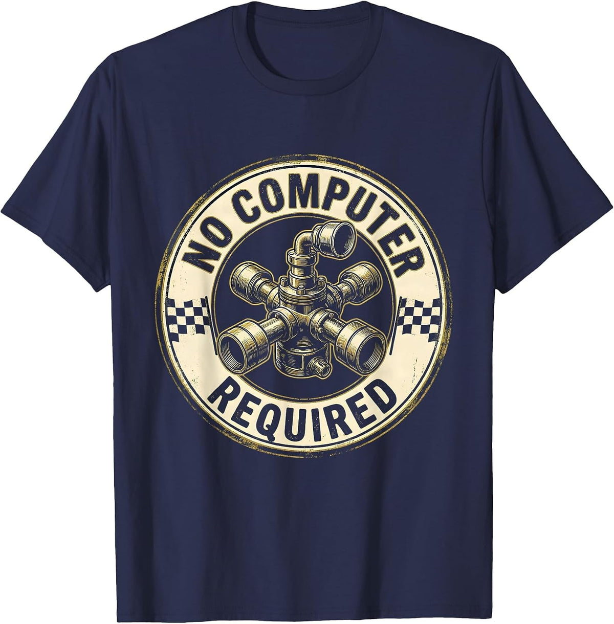 No Computer Required Vintage Muscle Car Racing Enthusiast T-Shirt - Navy Blue