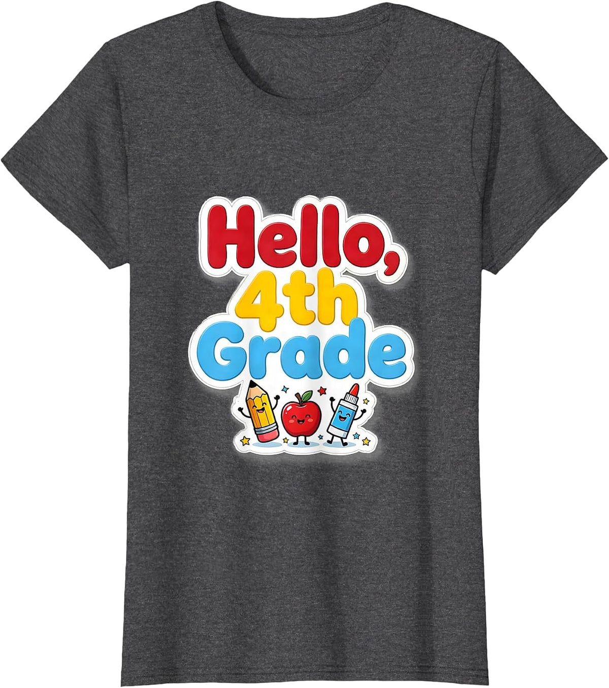 Women's Hello, 4th Grade Cute School Supplies Back To School Teacher T-Shirt - Dark Heather Grey