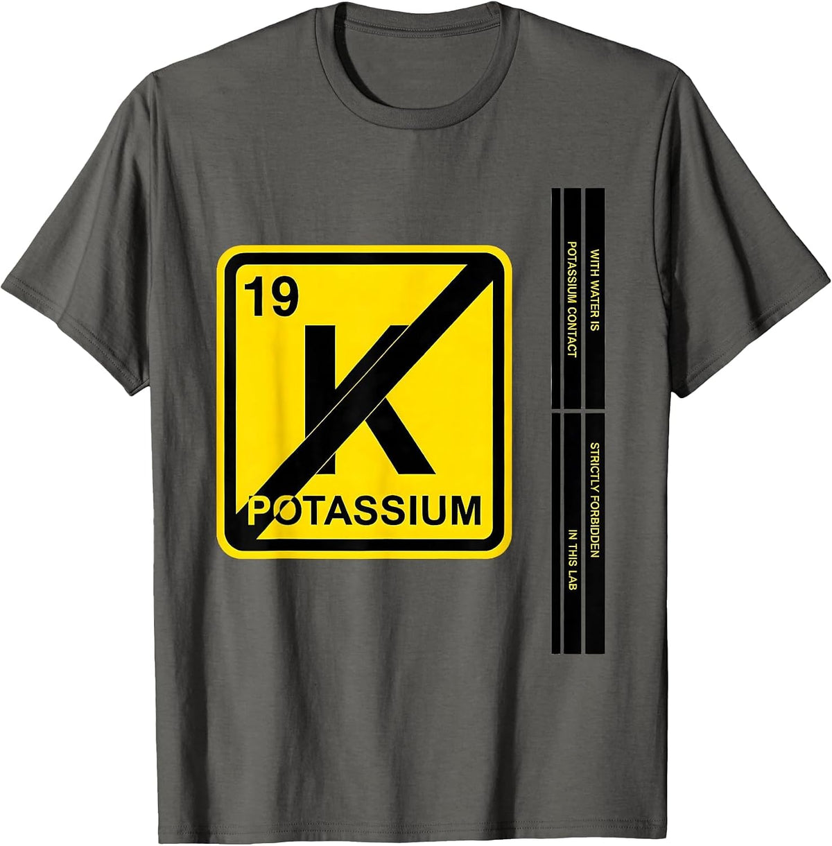Potassium Contact With Water Is Strictly Forbidden Lab T-Shirt - Asphalt Grey