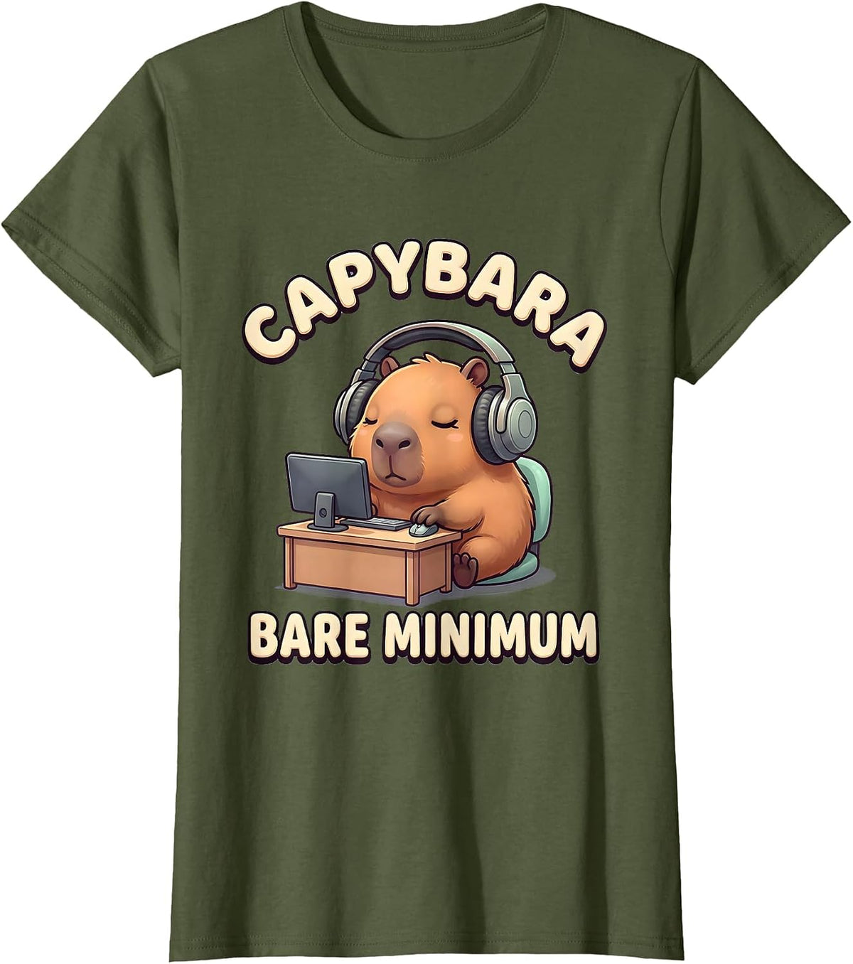 Women's Capybara Bare Minimum Cute Kawaii Gamer Humor Gift T-Shirt - Olive Green