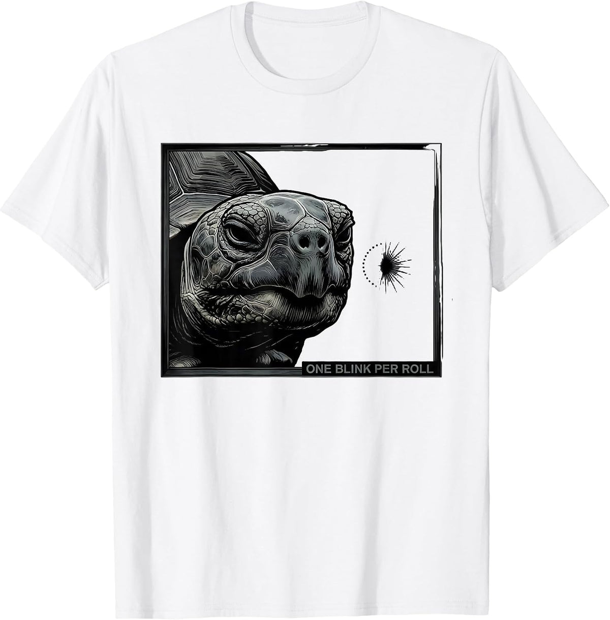 Men's One Blink Per Roll Minimalist Tortoise Portrait Animal Lover T-Shirt - White