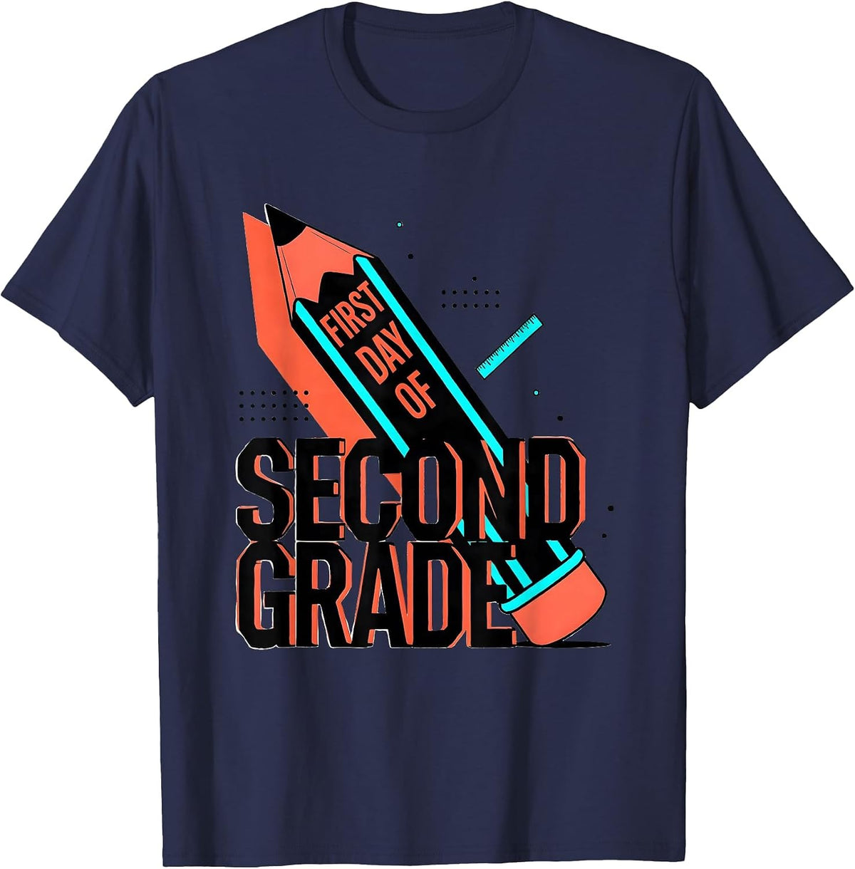First Day Of Second Grade Retro Groovy Back To School T-Shirt - Navy Blue