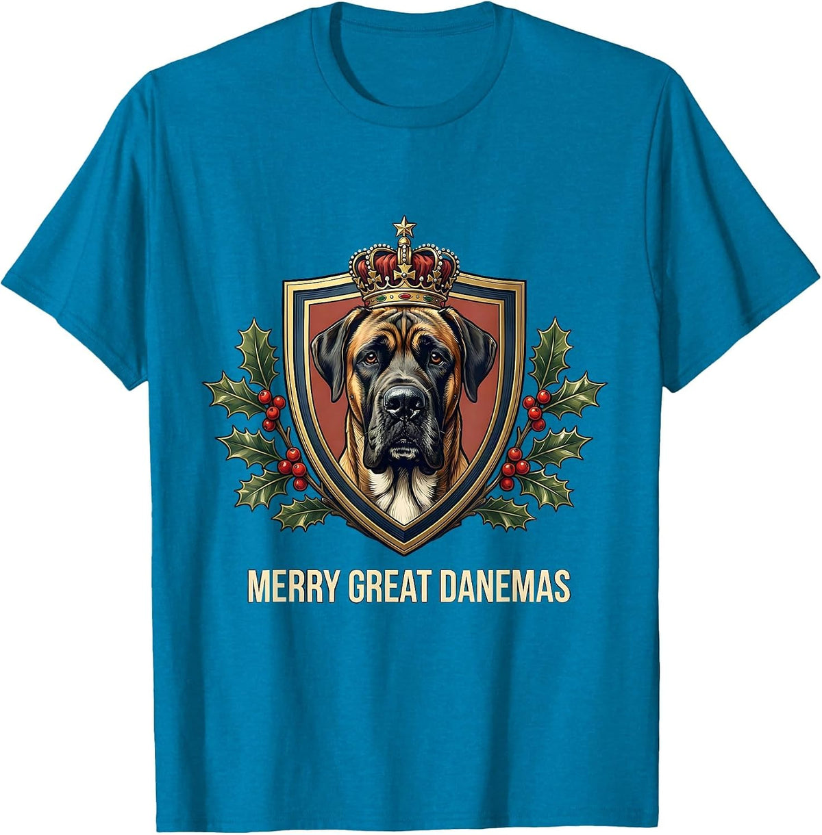 Merry Great Danemas Emblem Great Dane Dog Lover Christmas T-Shirt - Sapphire Blue