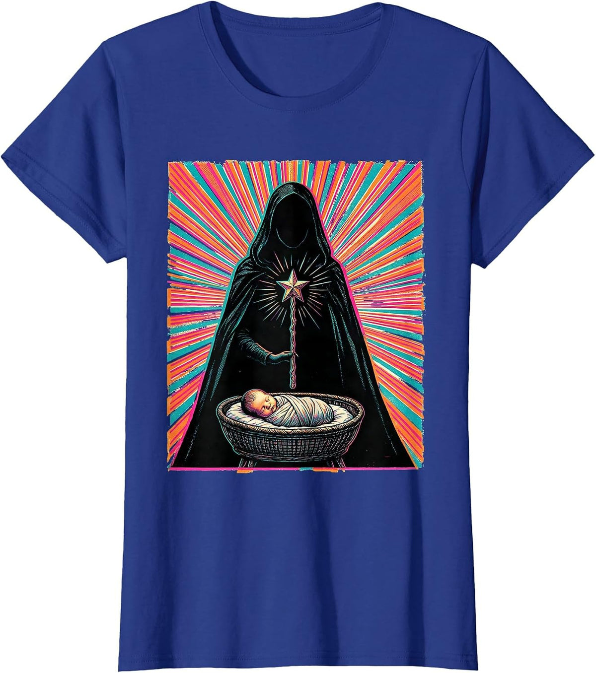 Women's Broad Fairy Godmother New Baby Keepsake Risograph T-Shirt - Royal Blue