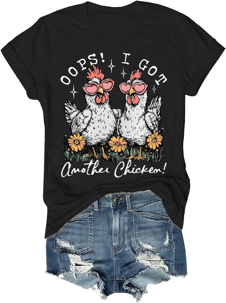 Oops I Got Another Chicken Shirt Funny Farm Animal Tshirt Unisex Cute Floral Hen T-Shirt - Crewneck Black