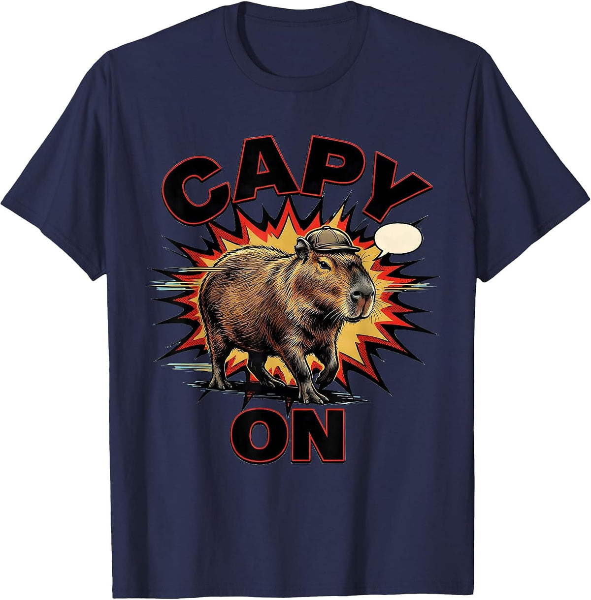 Men's Capy On Comic Book Funny Capybara Animal Meme Humor T-Shirt - Navy Blue