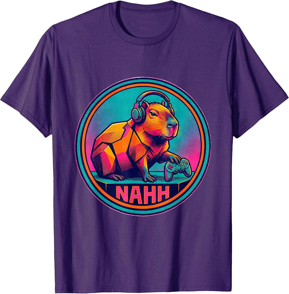 Men's Nahh Risograph Capybara Gamer Meme Humor Funny Video Games T-Shirt - Purple