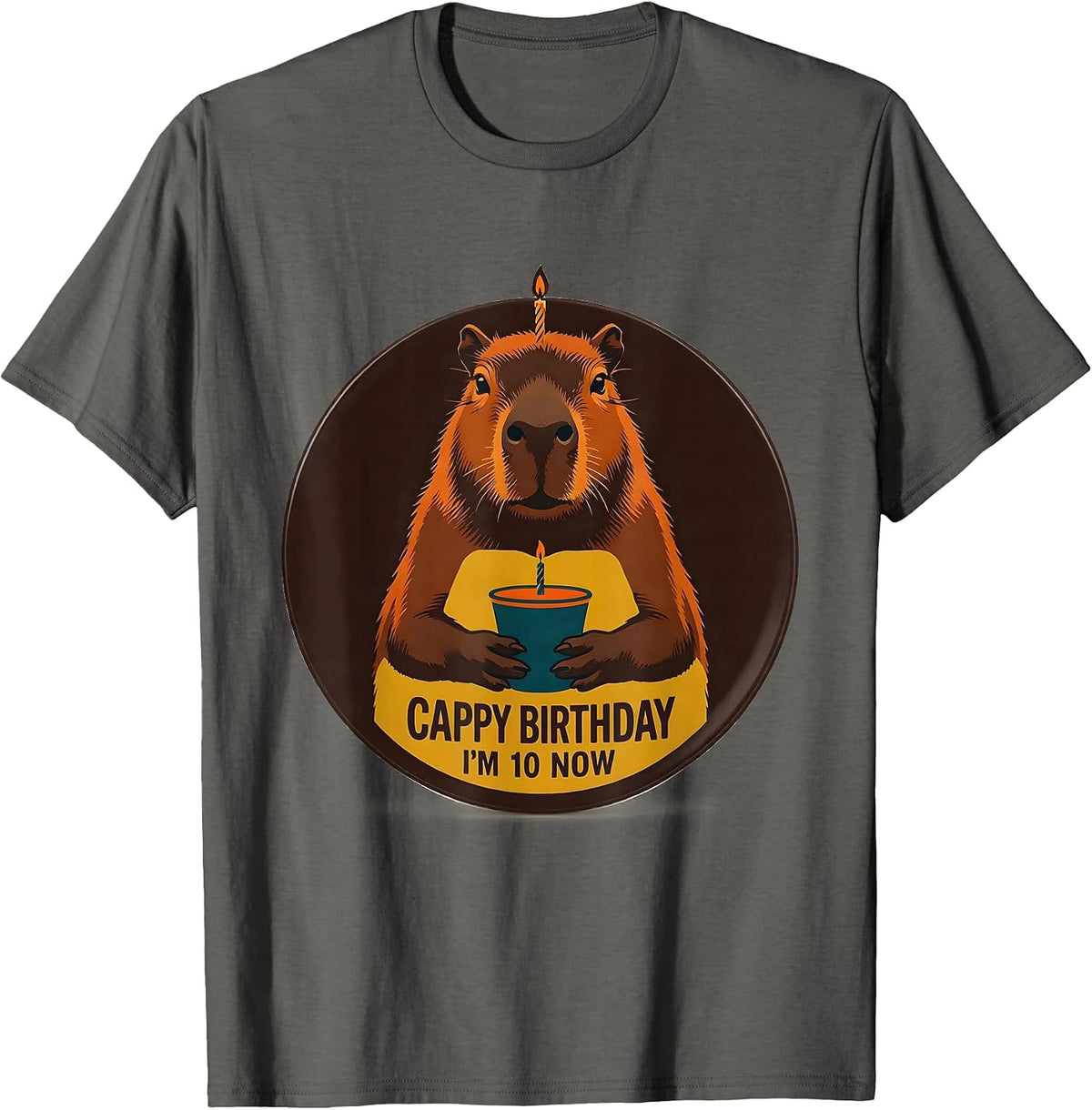 Cappy Birthday, I'm 10 Now Kawaii Capybara Birthday Gift T-Shirt - Asphalt Grey