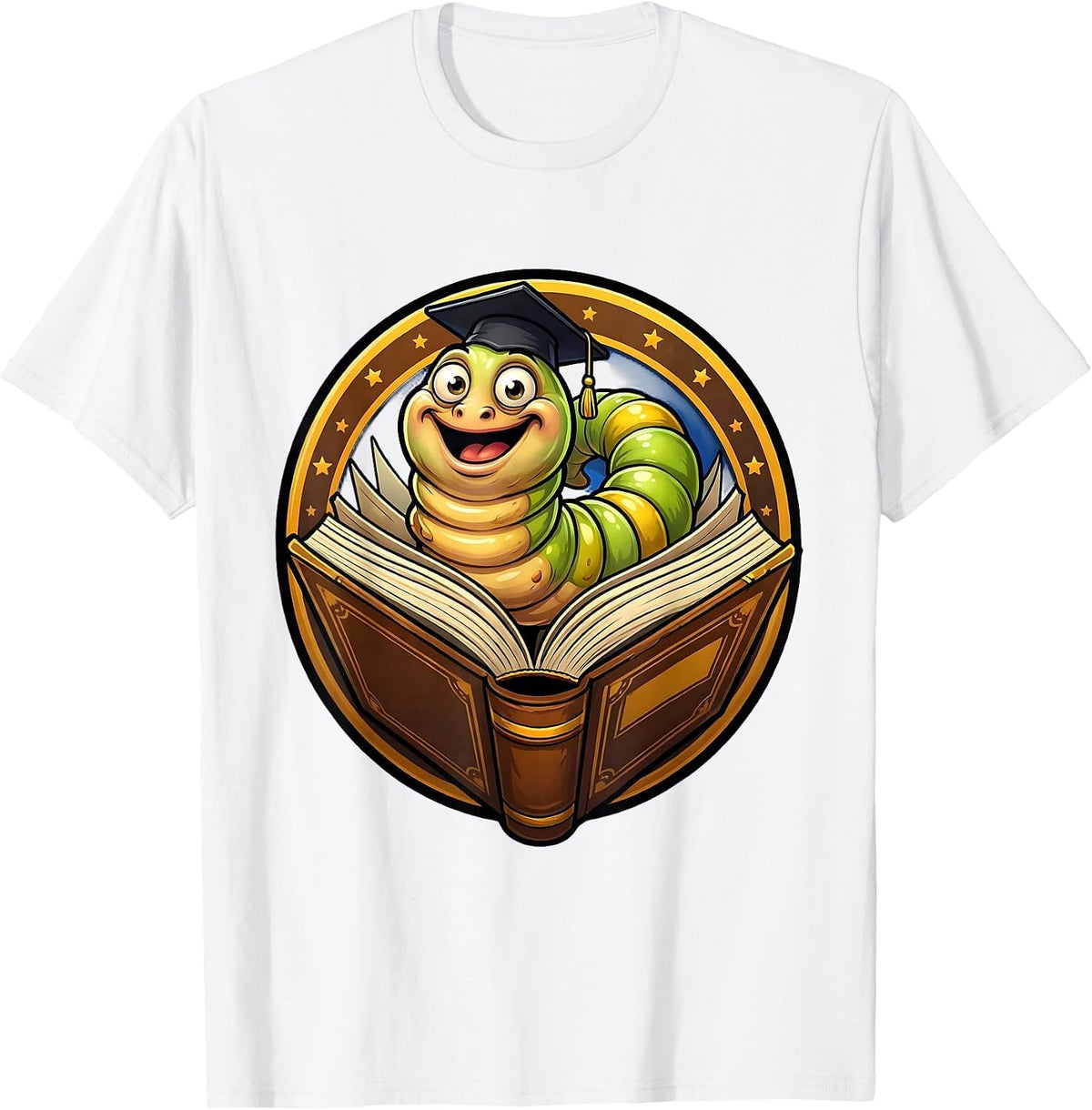 Men's English Teacher Bookworm Curled Inside Giant Novel T-Shirt - White