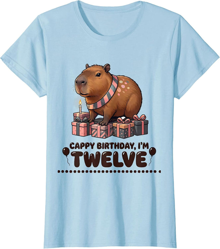 Women's Cappy Birthday I'm Twelve Kawaii Girl Capybara Animal Lover T-Shirt - Baby Blue