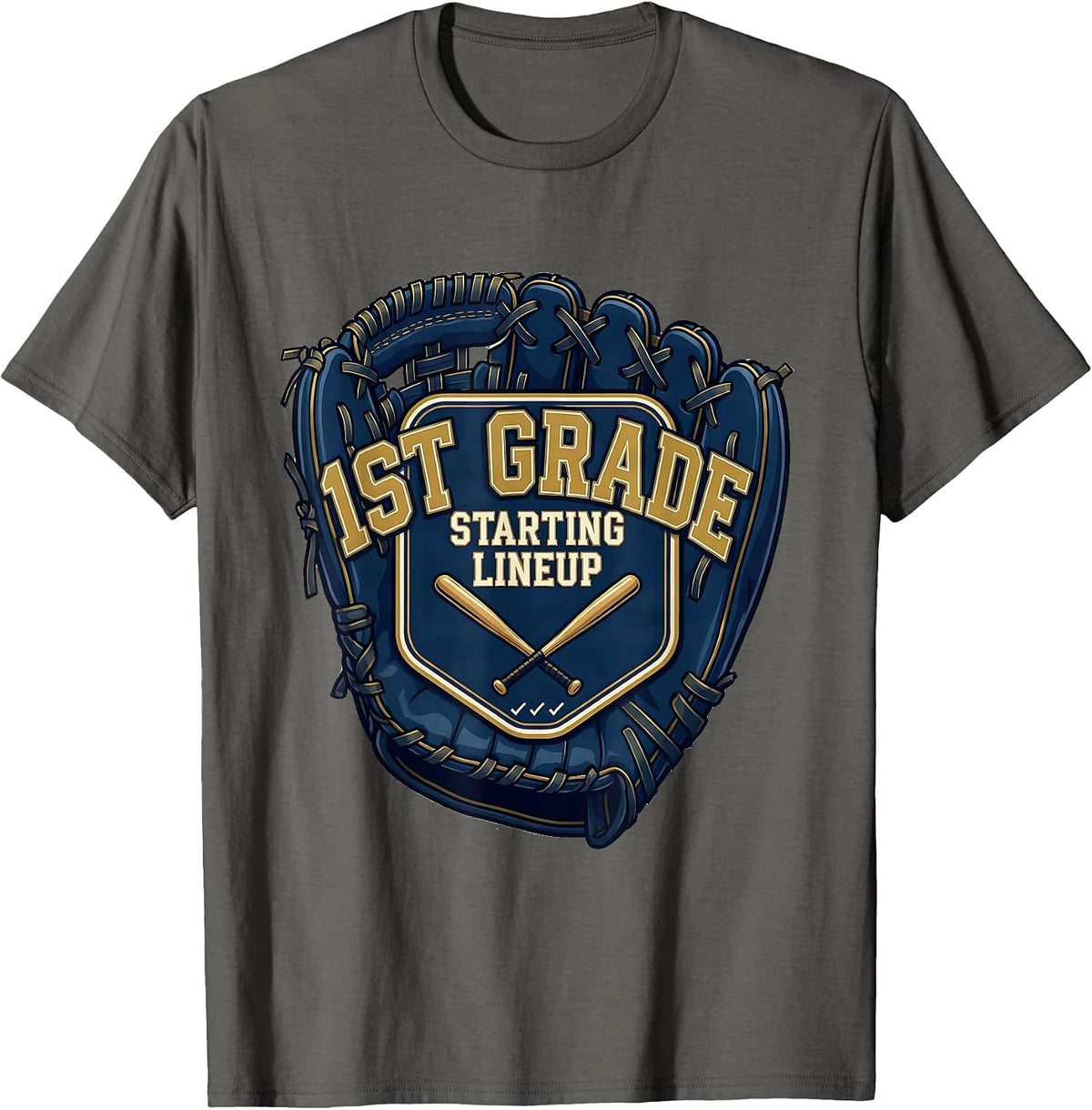 1st Grade Starting Lineup Sports Back To School Baseball T-Shirt - Asphalt Grey