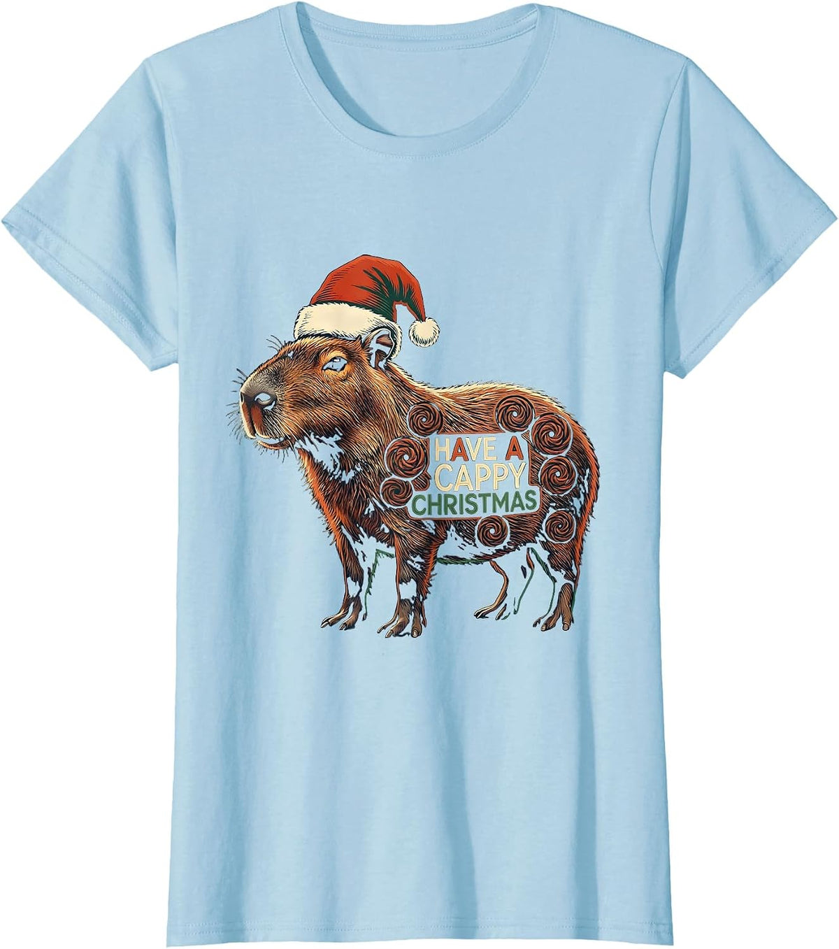 Have a Cappy Christmas Folk Art Capybara Lover Christmas T-Shirt - Baby Blue