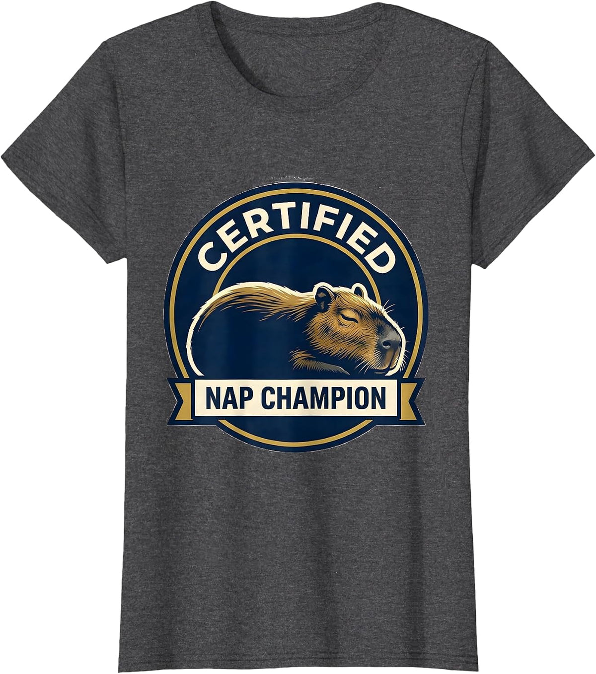 Women's Certified Nap Champion Cute Capybara Sleepwear Humor T-Shirt - Dark Heather Grey