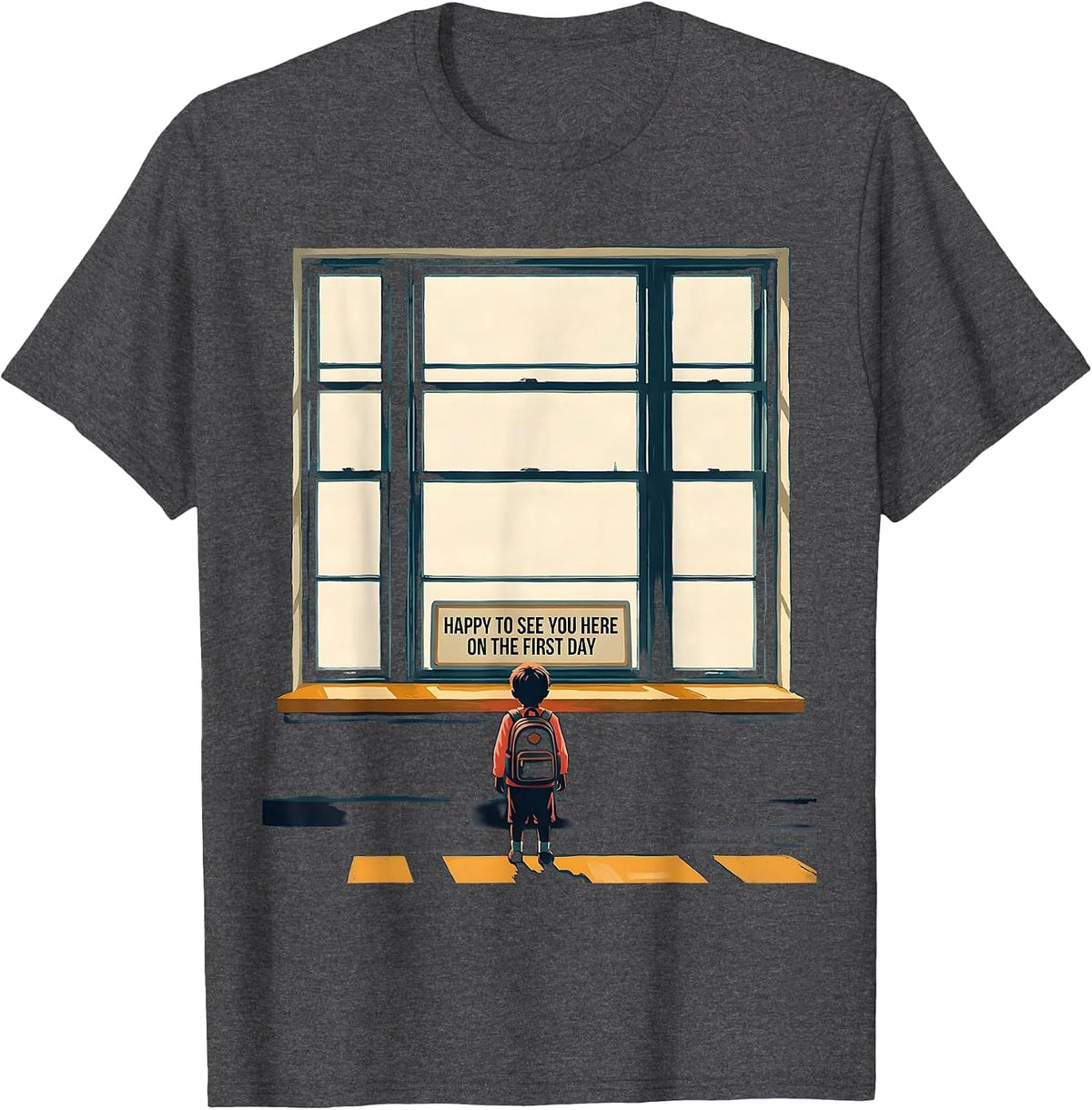 Happy To See You Here On The First Day Funny Teacher Back T-Shirt - Dark Heather Grey