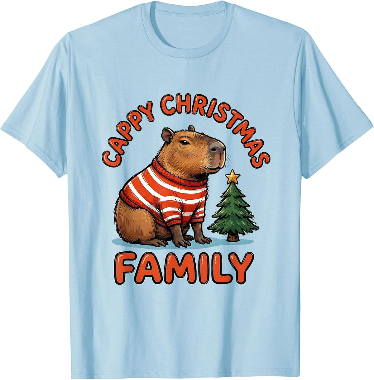 Men's Cappy Christmas Family Cute Capybara Christmas Humor Animal T-Shirt - Baby Blue