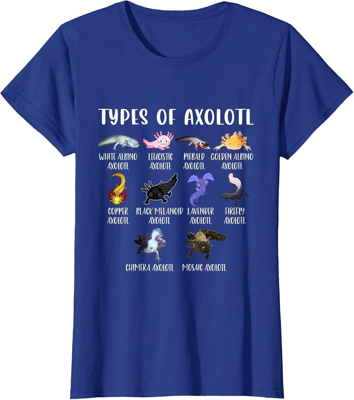 Types of Axolotl Shirt Kids Cute Different Species Axolotls T-Shirt - Royal Blue