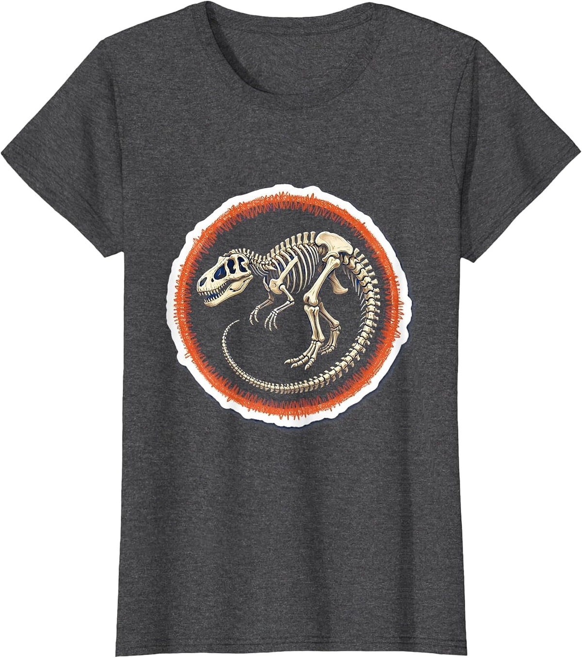 Women's Crayon Dinosaur Skeleton Sketch Art T-Shirt - Dark Heather Grey