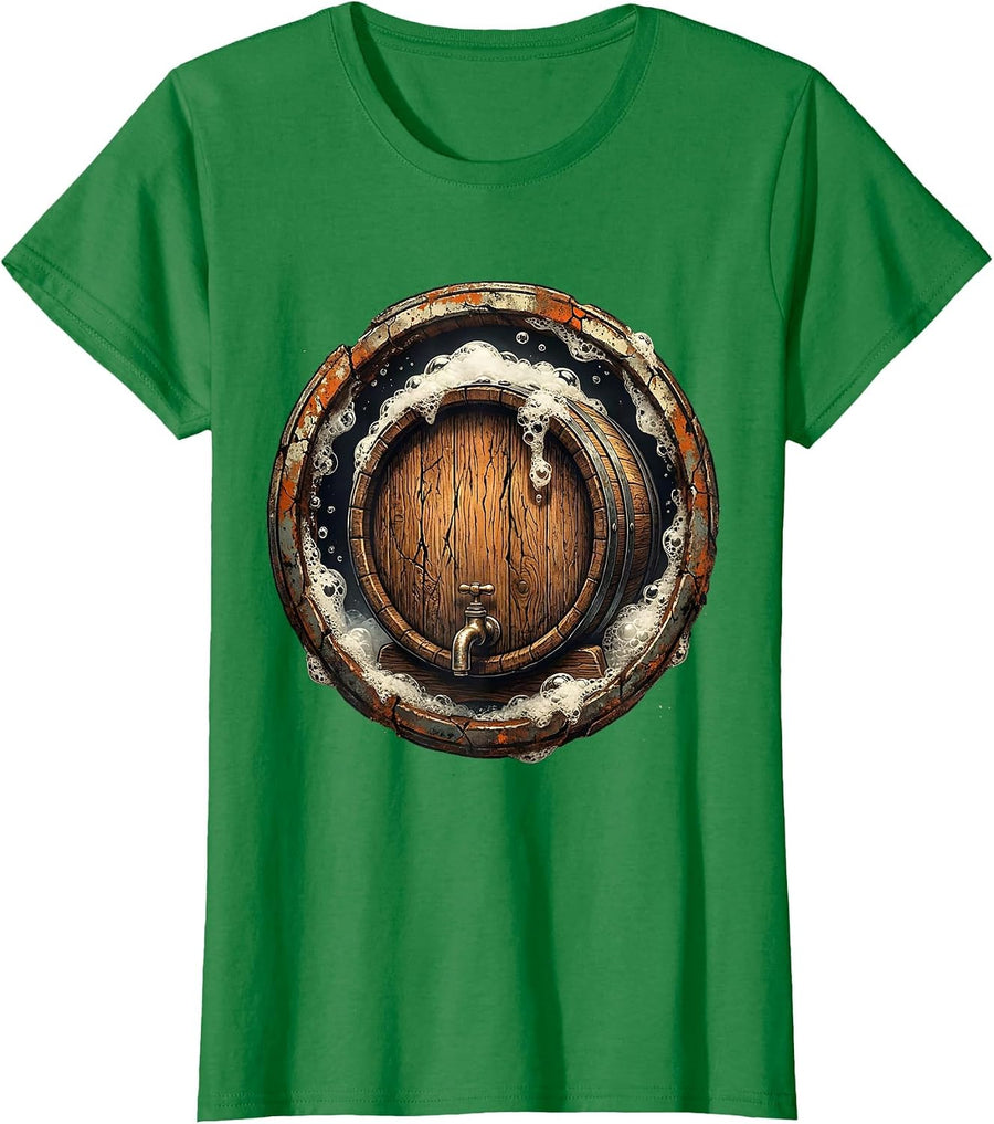 Women's Vintage Barrel Tap Prost Beer Illustration T-Shirt - Kelly Green