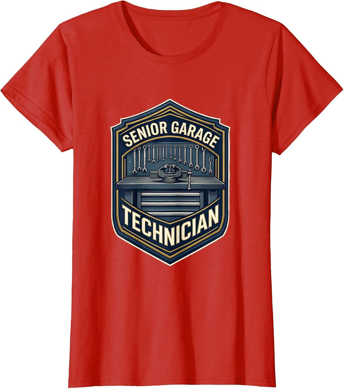 Senior Garage Technician Funny Mechanic Dad Joke Car Guy T-Shirt - Red