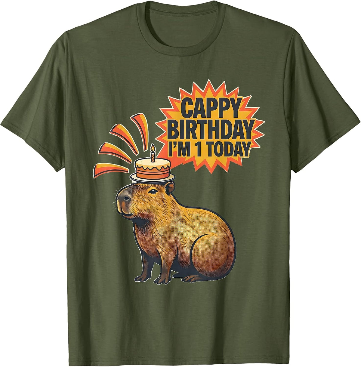 Men's Cappy Birthday I'm 1 Today Funny Capybara Kawaii Birthday T-Shirt - Olive Green