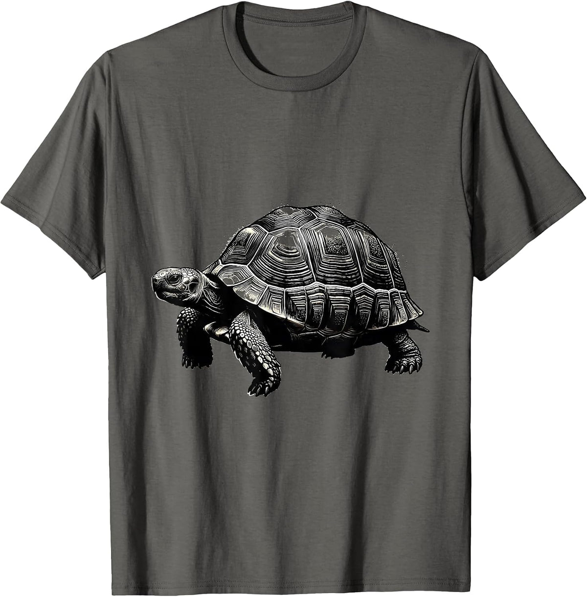Men's Compact Tortoise Minimalist Blackwork Dotwork Line Art T-Shirt - Asphalt Grey