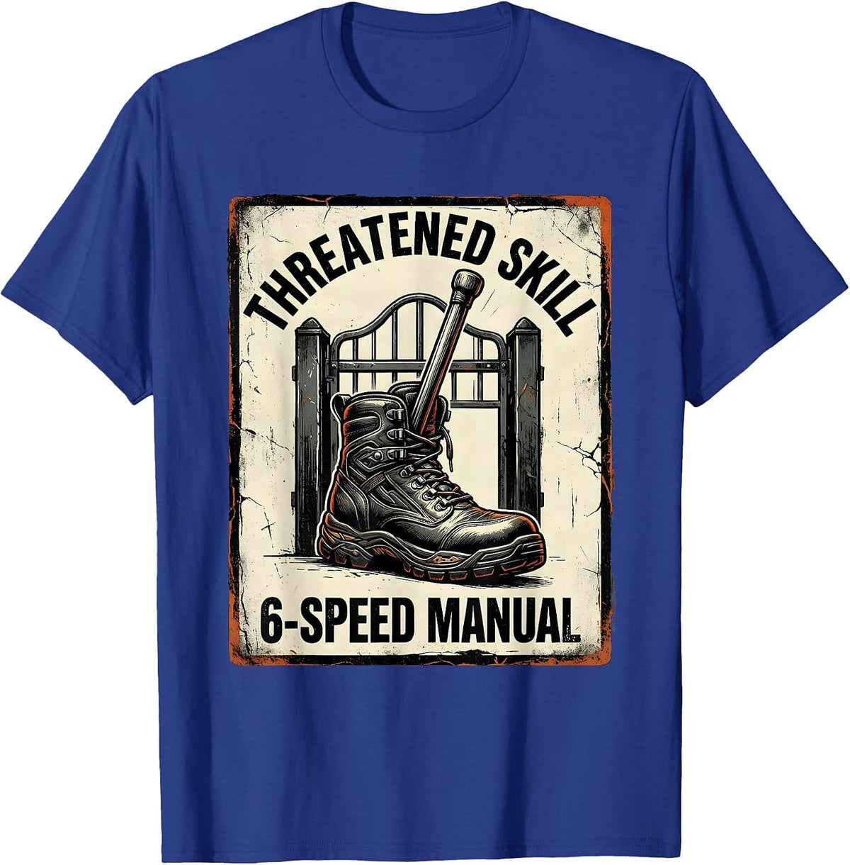 Threatened Skill 6-Speed Manual Distressed Car Guy Mechanic T-Shirt - Royal Blue