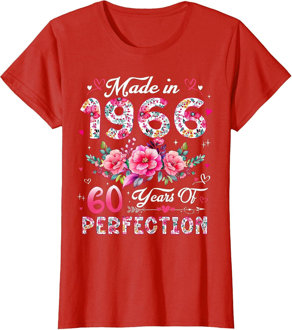 60 Year Old Made in 1966 Floral 60th Birthday Women T-Shirt - Red
