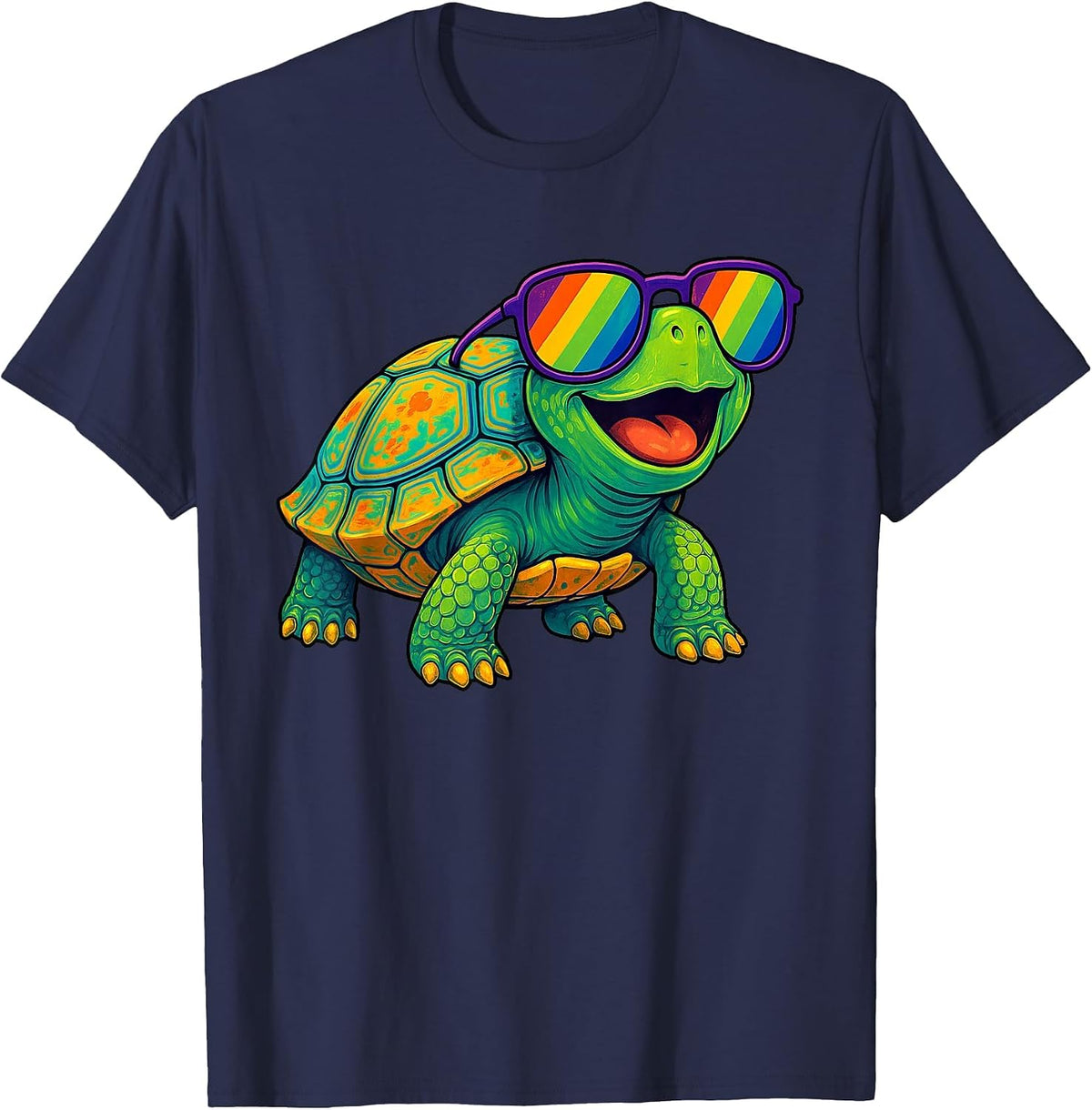 Colorful Turtle Sunglasses Funny Tortoise Wild Animal Jungle T-Shirt - Navy Blue