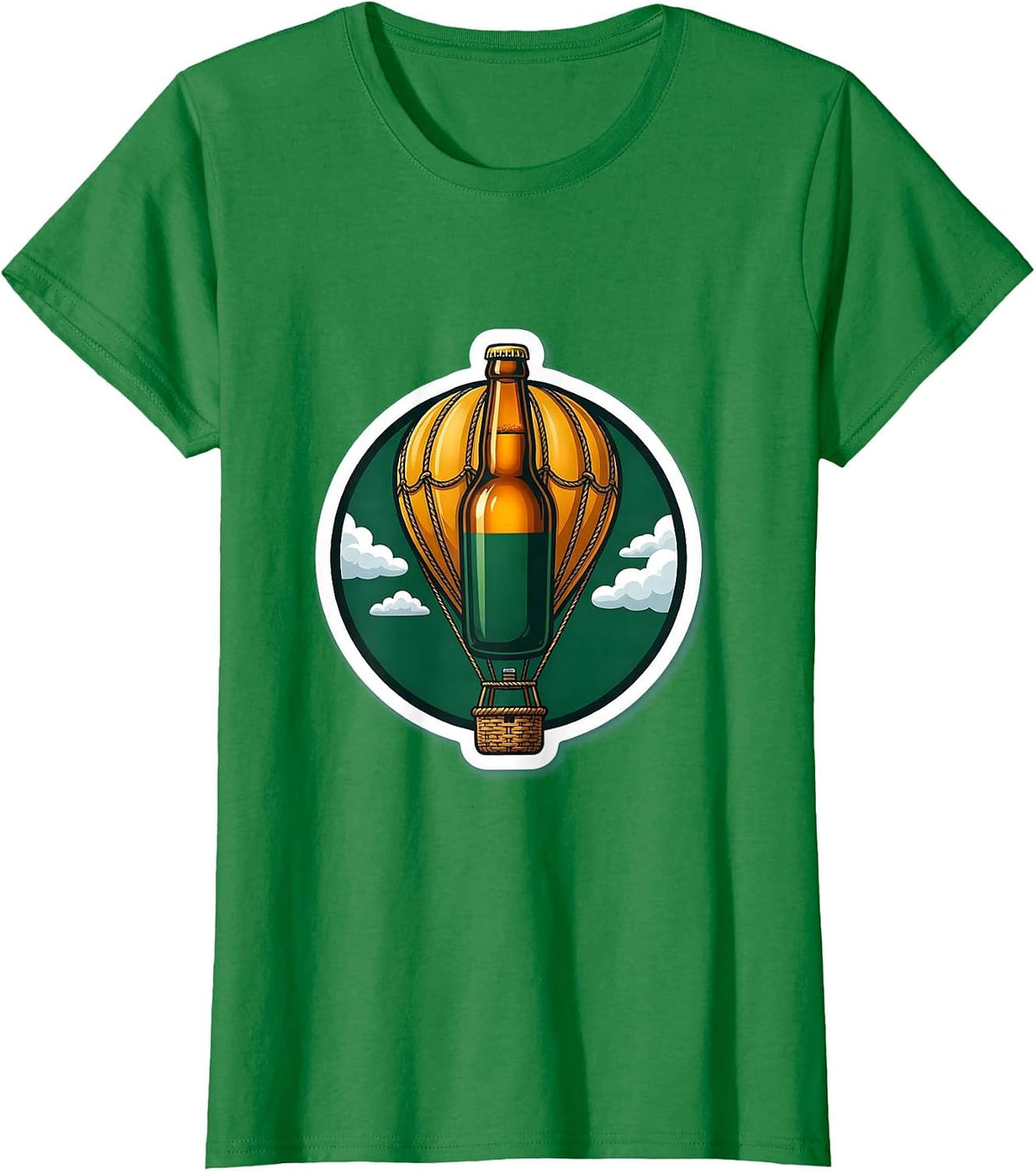 Women's Beer Bottle Hot Air Balloon Graphic Tee T-Shirt - Kelly Green