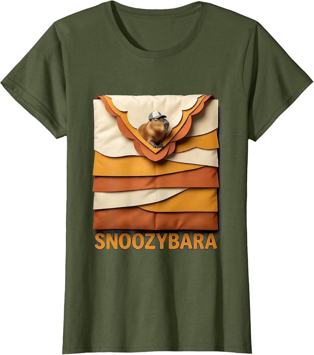 Women's Snoozybara Cute Capybara Sleepy Humor Pajama Lover T-Shirt - Olive Green