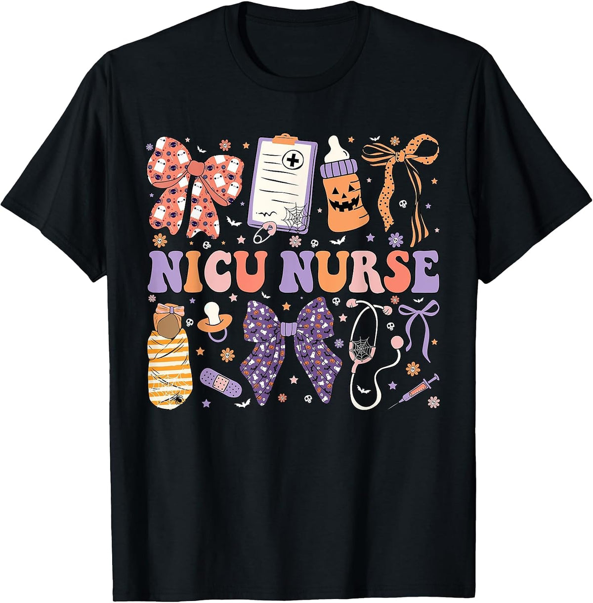 Neonatal Intensive Care Unit Coquette NICU Nurse Halloween T-Shirt - Black