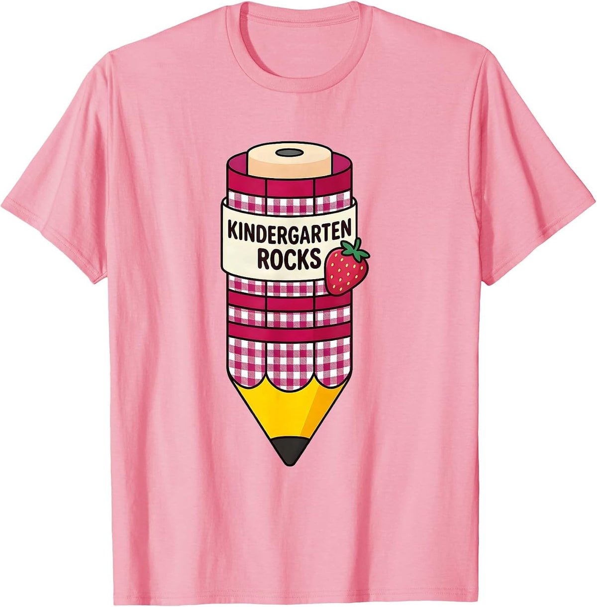 Men's Kindergarten Rocks Cute Gingham Picnic Pre-K First Day Back T-Shirt - Pink