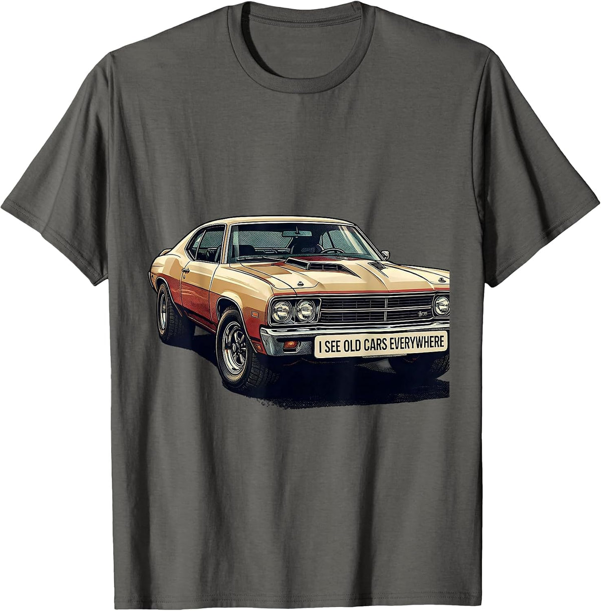 Men's I See Old Cars Everywhere Classic Muscle Car Enthusiast T-Shirt - Asphalt Grey