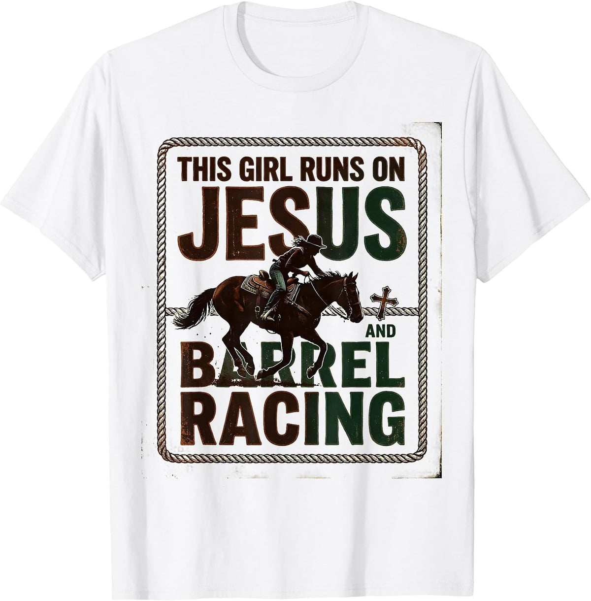 Men's This Girl Runs On Jesus And Barrel Racing Vintage T-Shirt - White