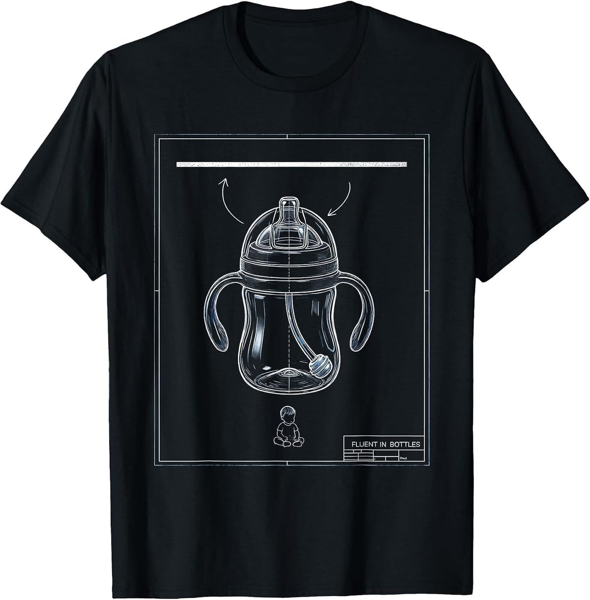Men's Fluent In Bottles Technical Blueprint Daycare Provider T-Shirt - Black